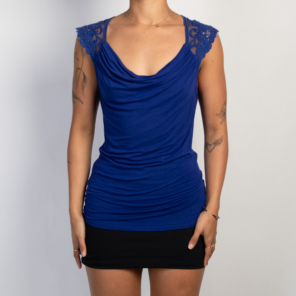 COBALT COWL NECK TOP