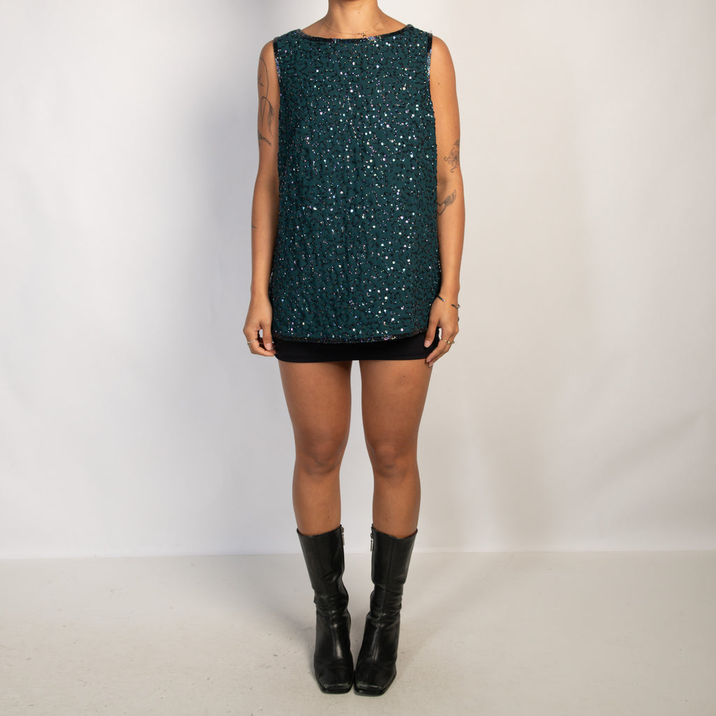TEAL SEQUIN BEADED TOP