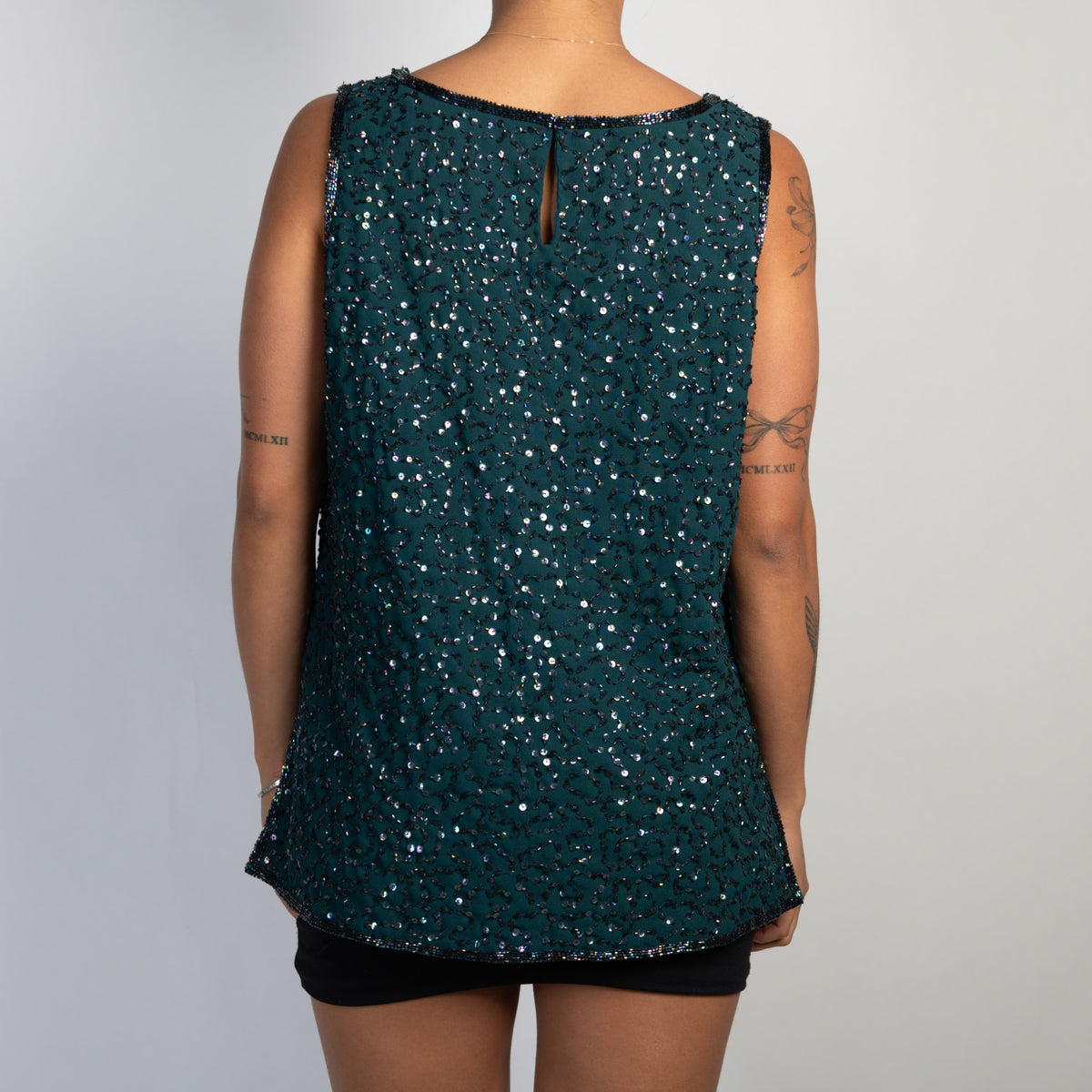 TEAL SEQUIN BEADED TOP