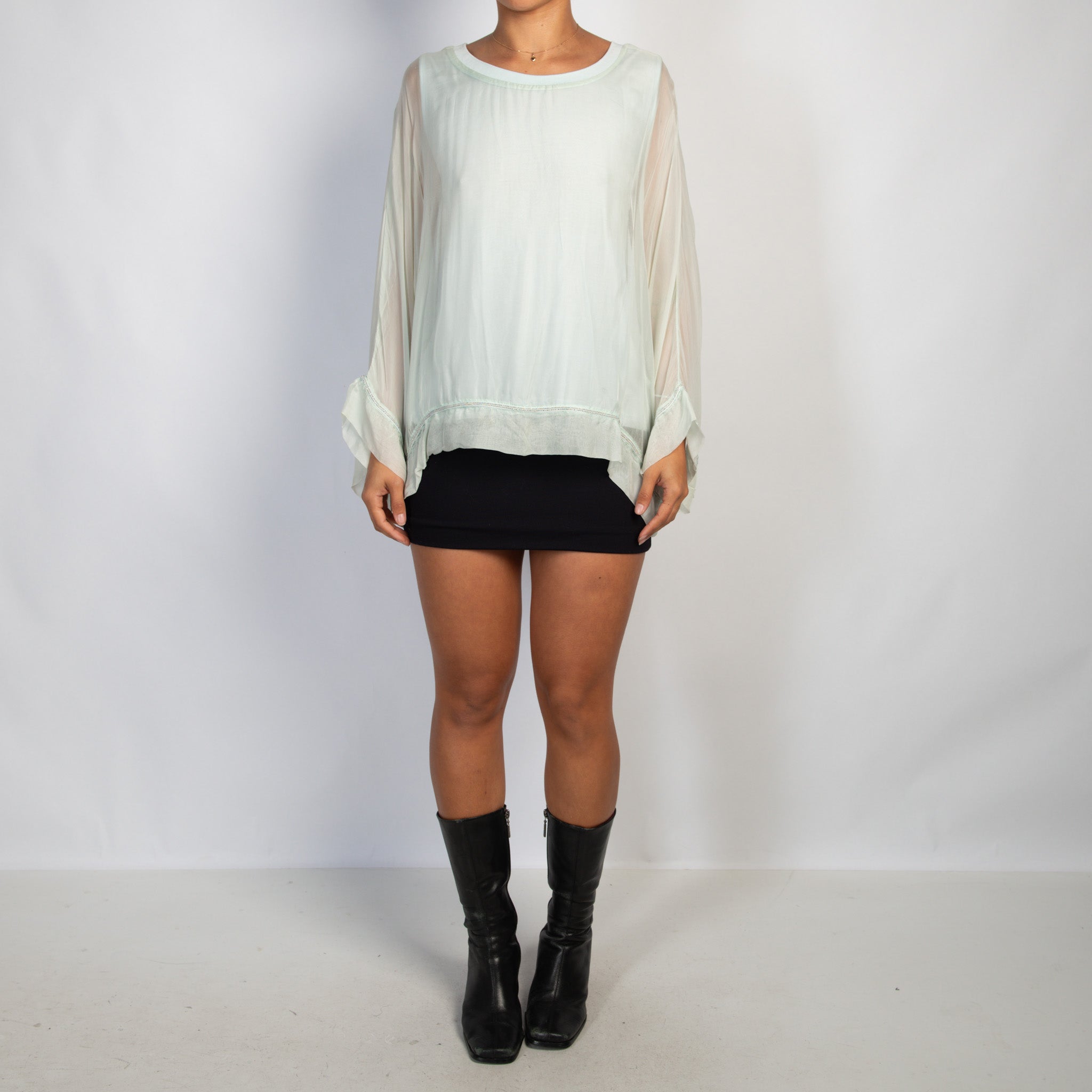 MINT SILK LAYERED TOP