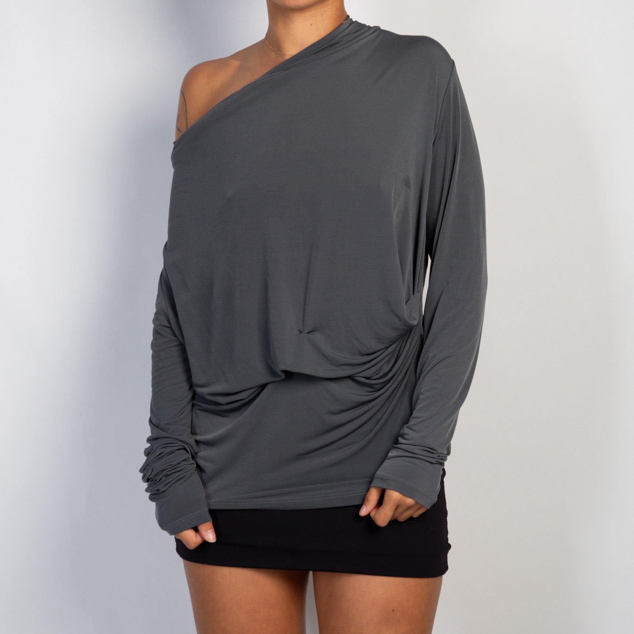 SLATE SLINKY RUCHED TOP