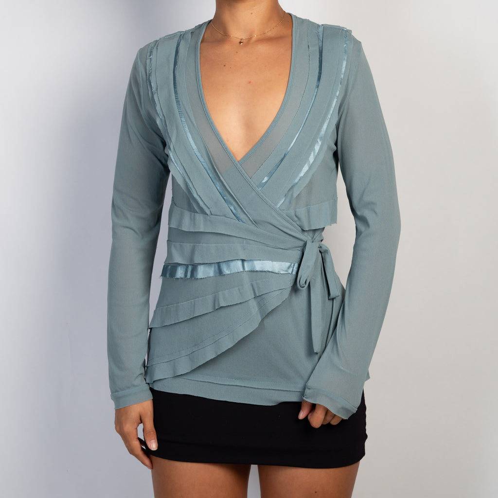 BLUE MESH WRAP TOP