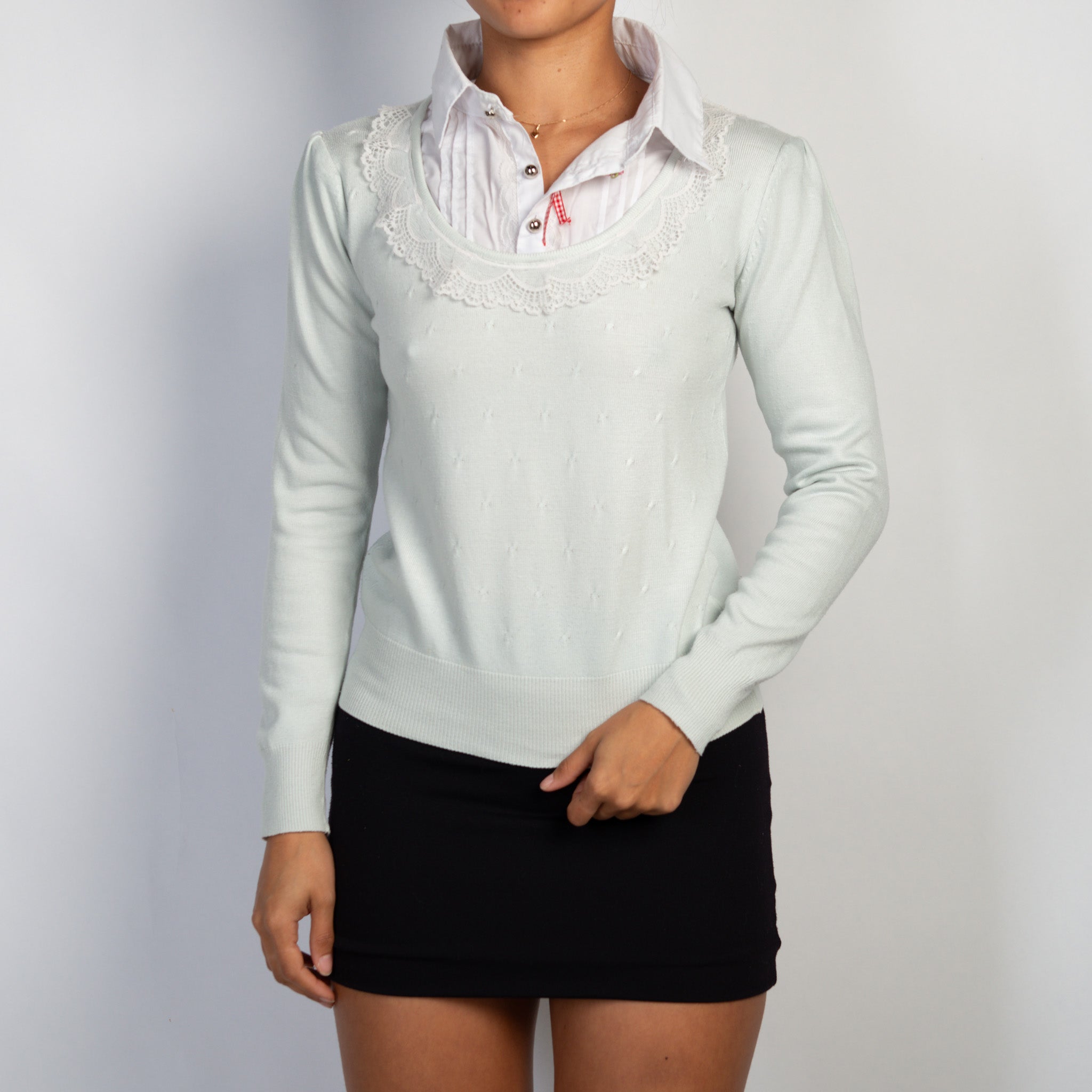 MINT LAYERED KNIT BLOUSE