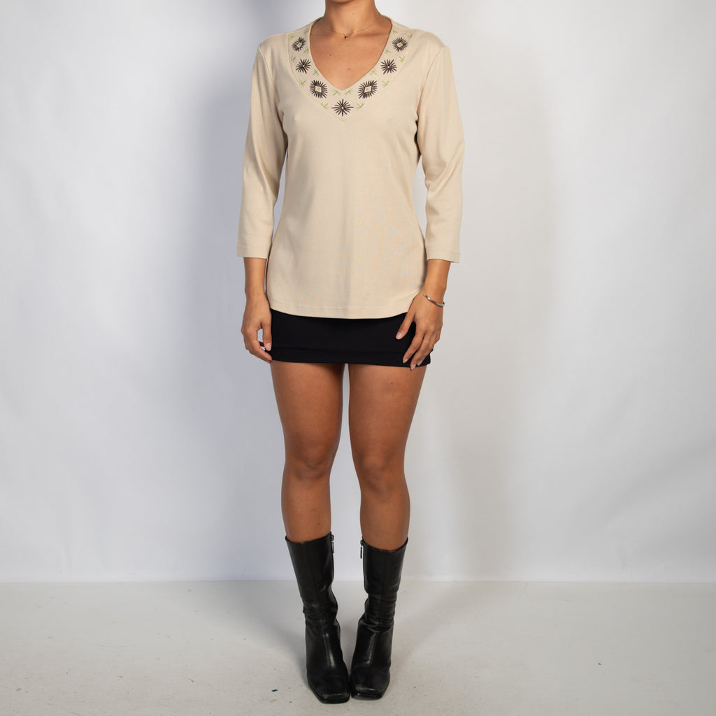 BEIGE 3/4 SLEEVE TOP