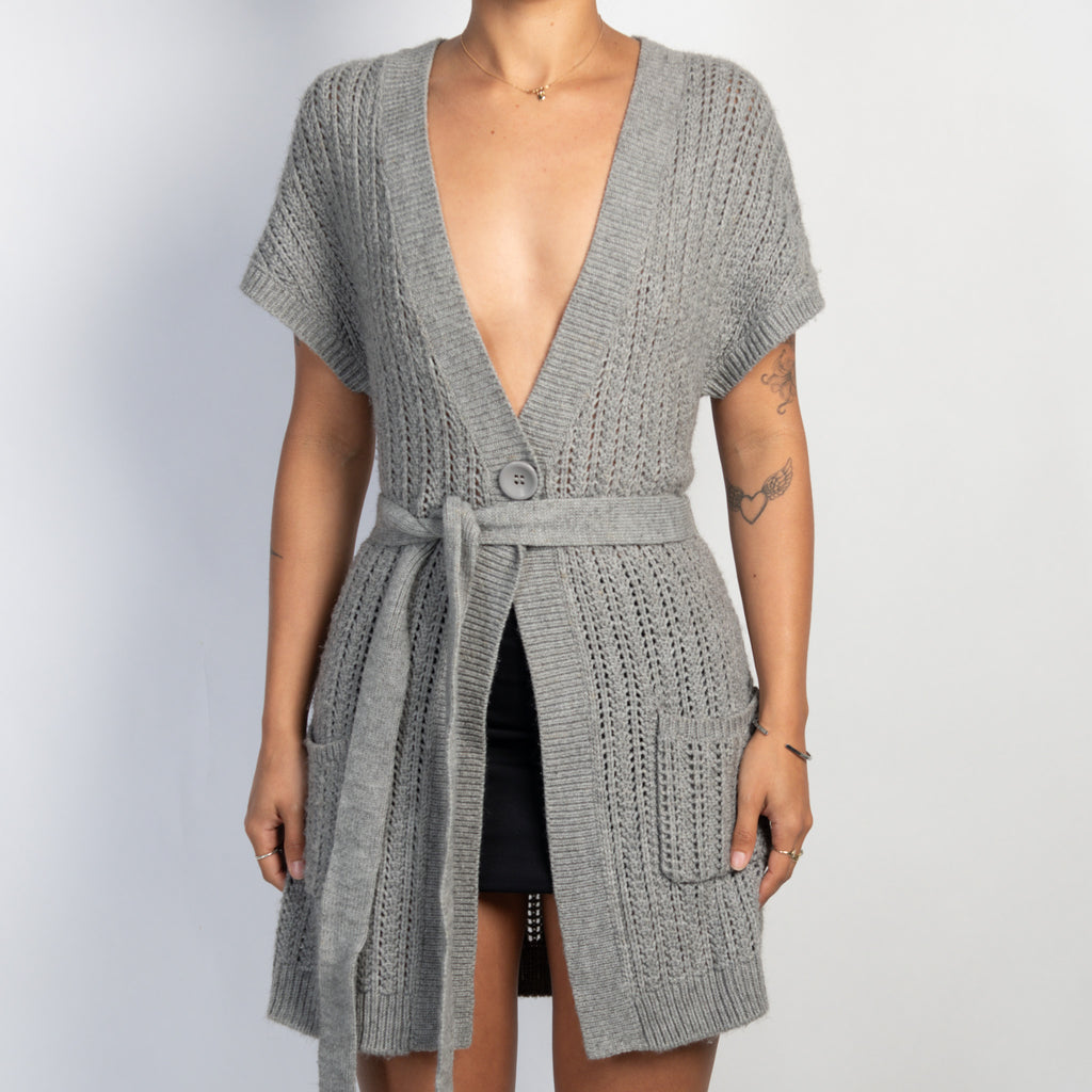 GREY LONGLINE CARDIGAN