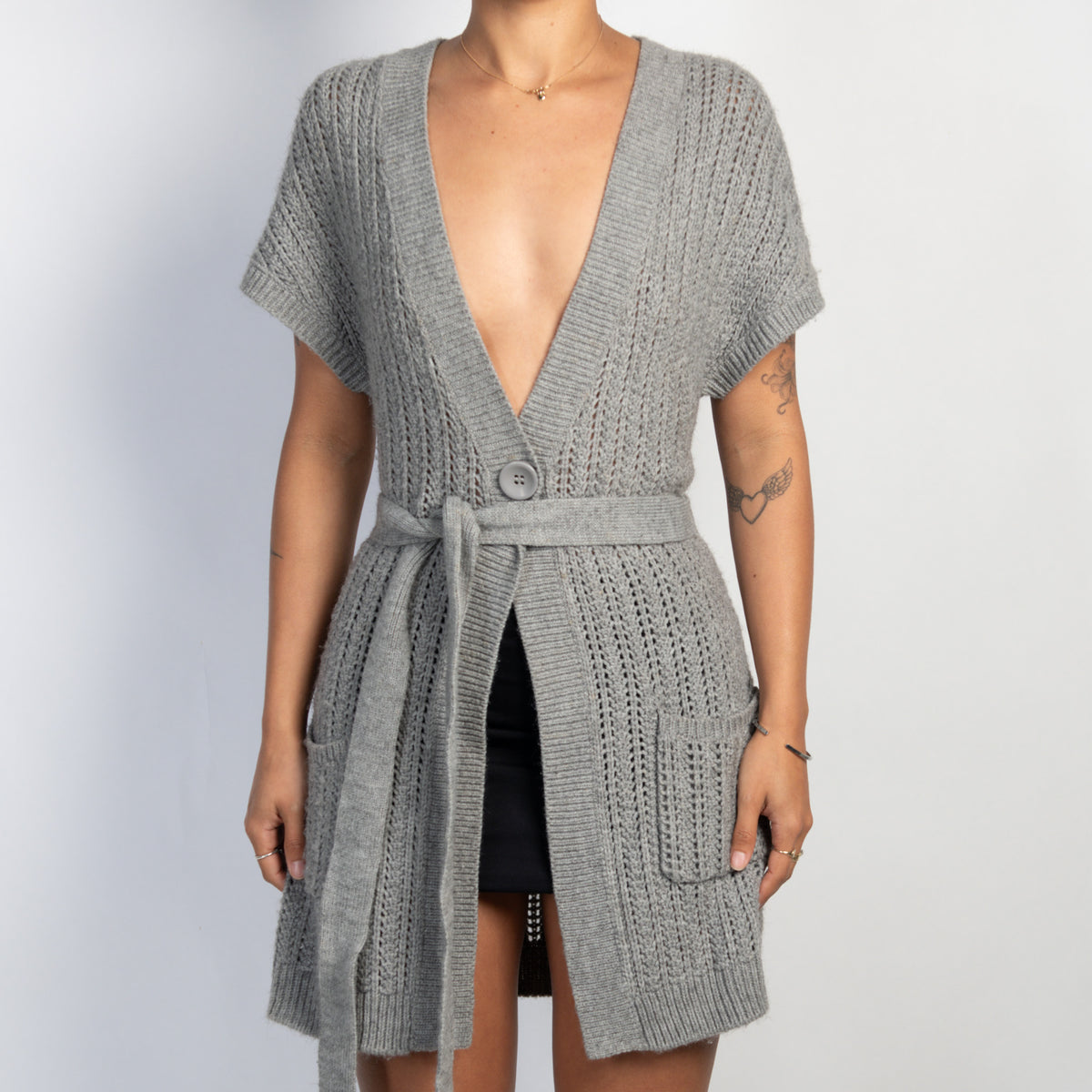 GREY LONGLINE CARDIGAN
