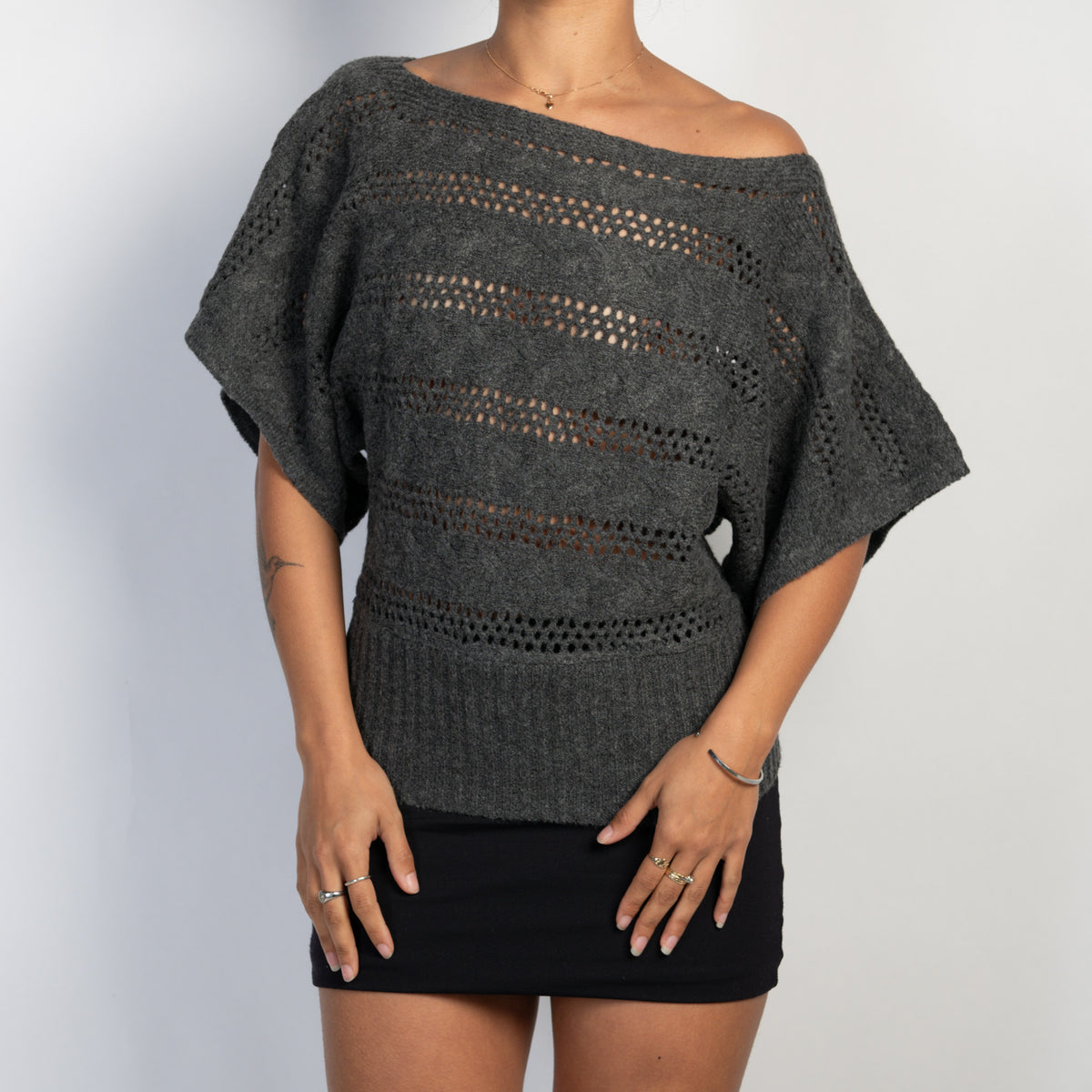 GREY KNIT BATWING TOP