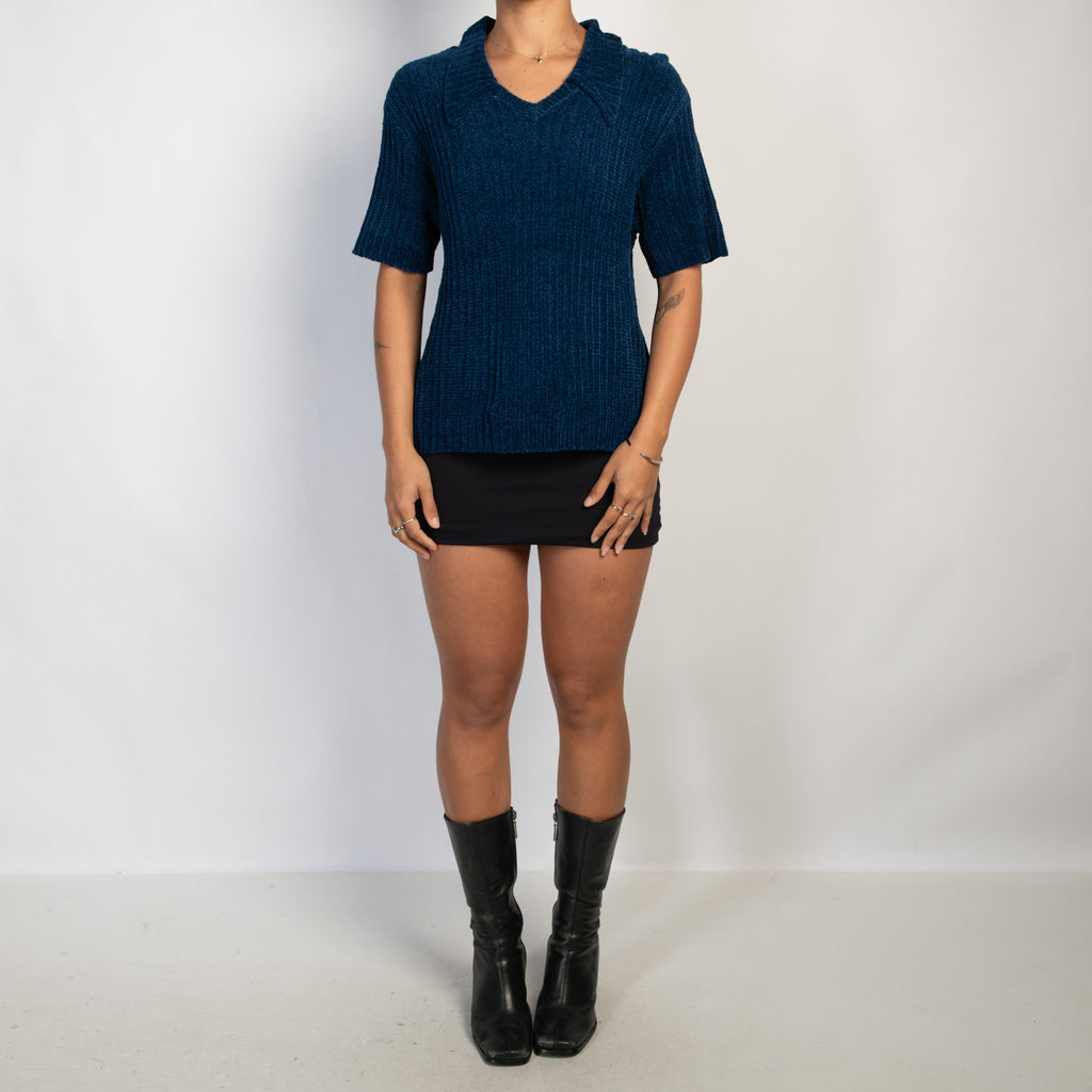 NAVY CHENILLE KNIT TOP