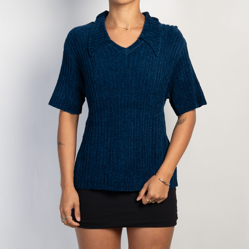 NAVY CHENILLE KNIT TOP