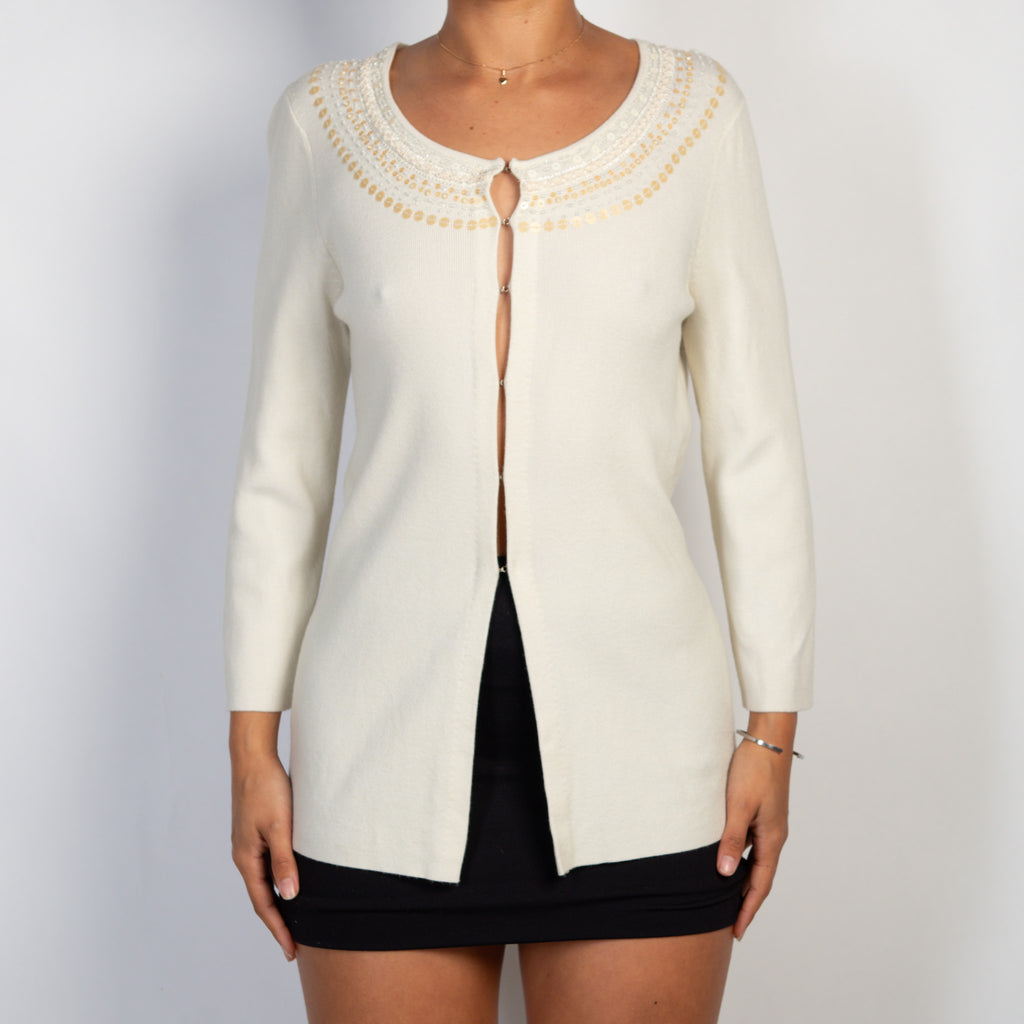 CREAM SEQUIN CARDIGAN