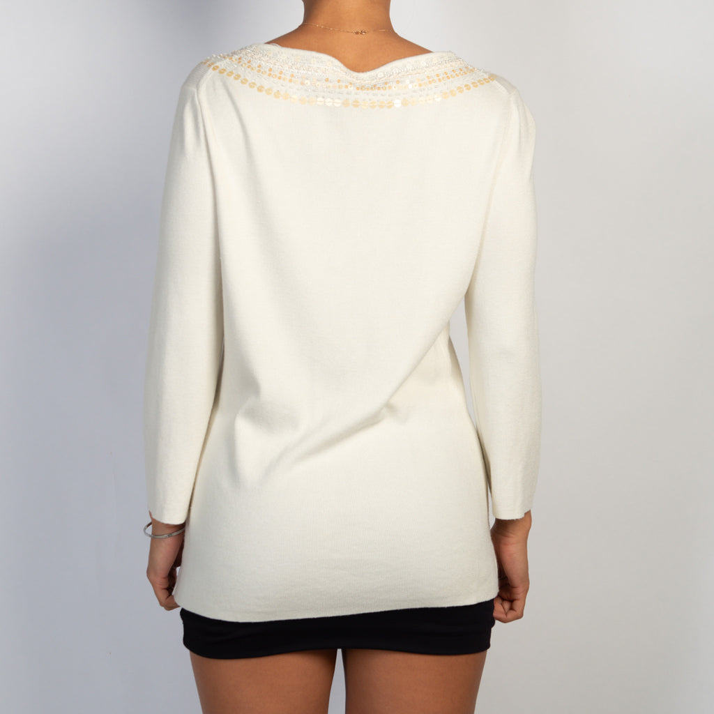 CREAM SEQUIN CARDIGAN