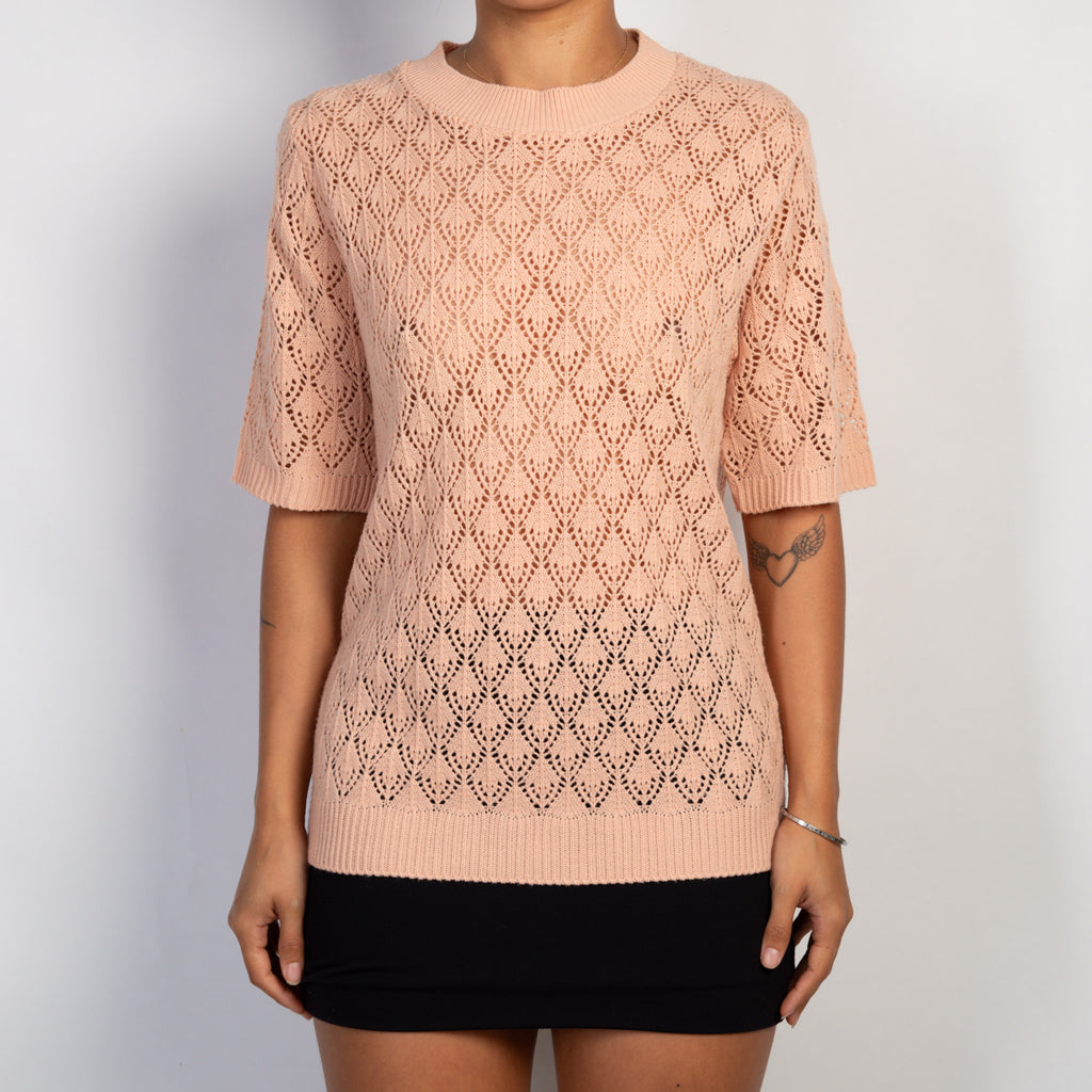 PINK OPEN KNIT TOP