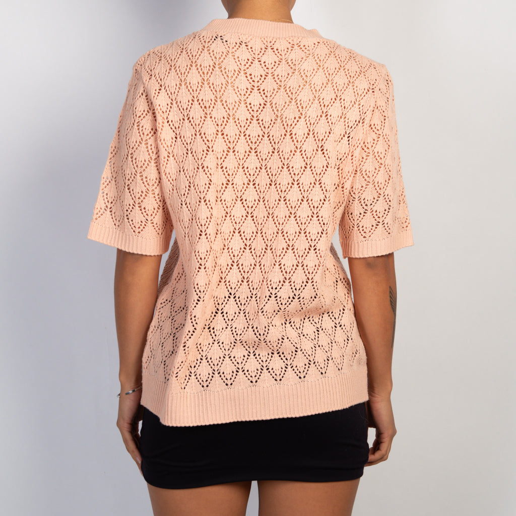 PINK OPEN KNIT TOP