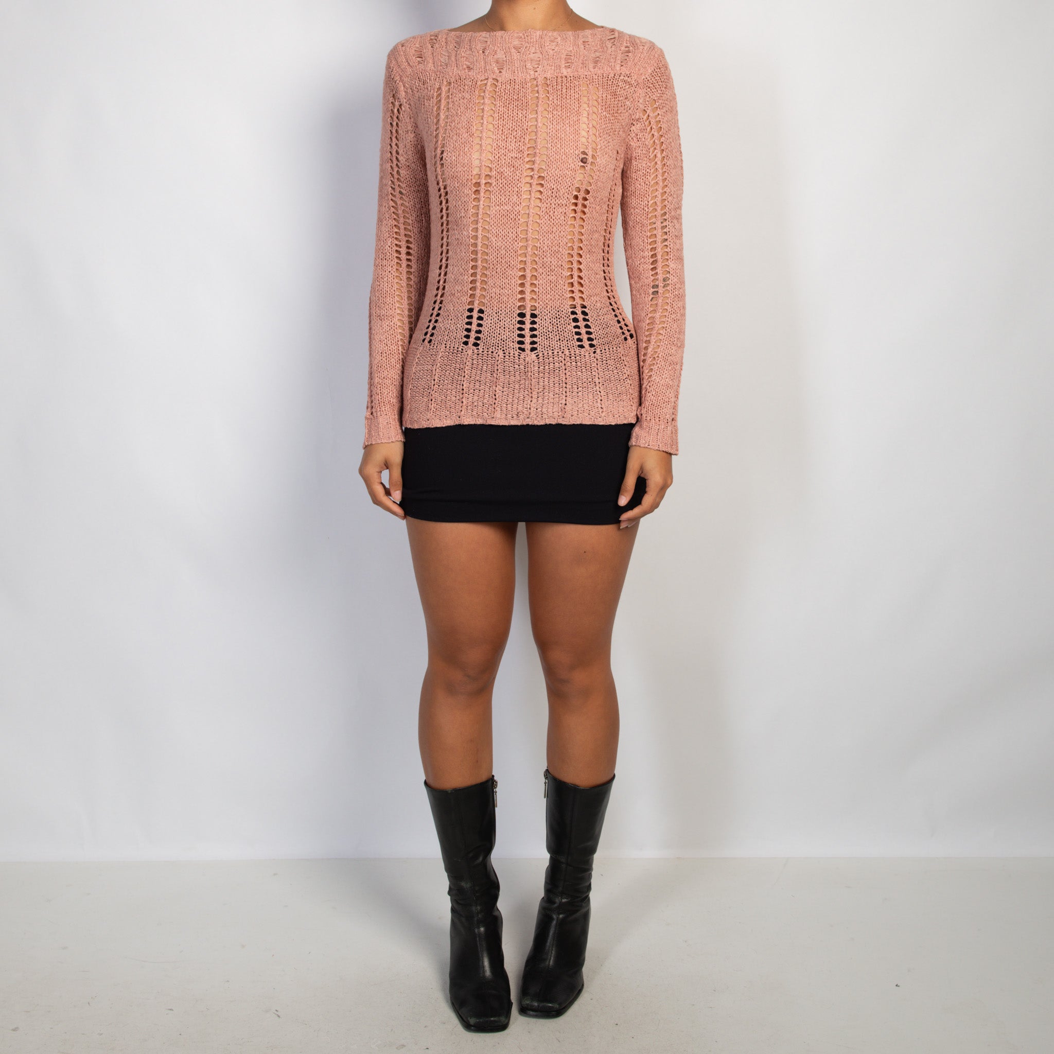 PINK OPEN KNIT TOP