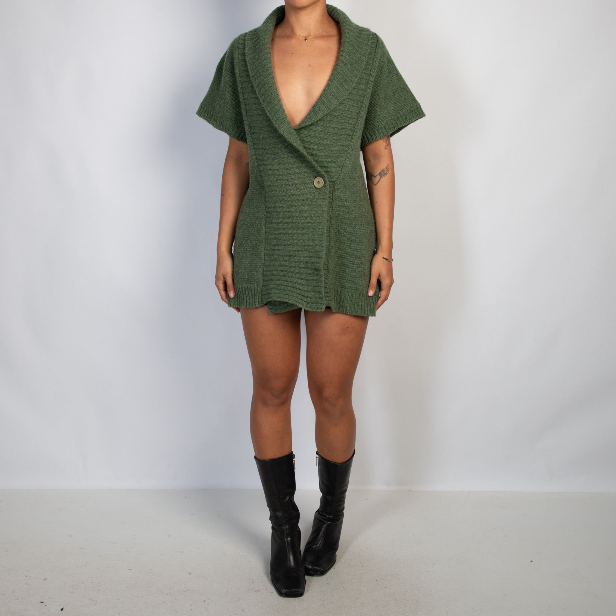 GREEN WOOL CARDIGAN