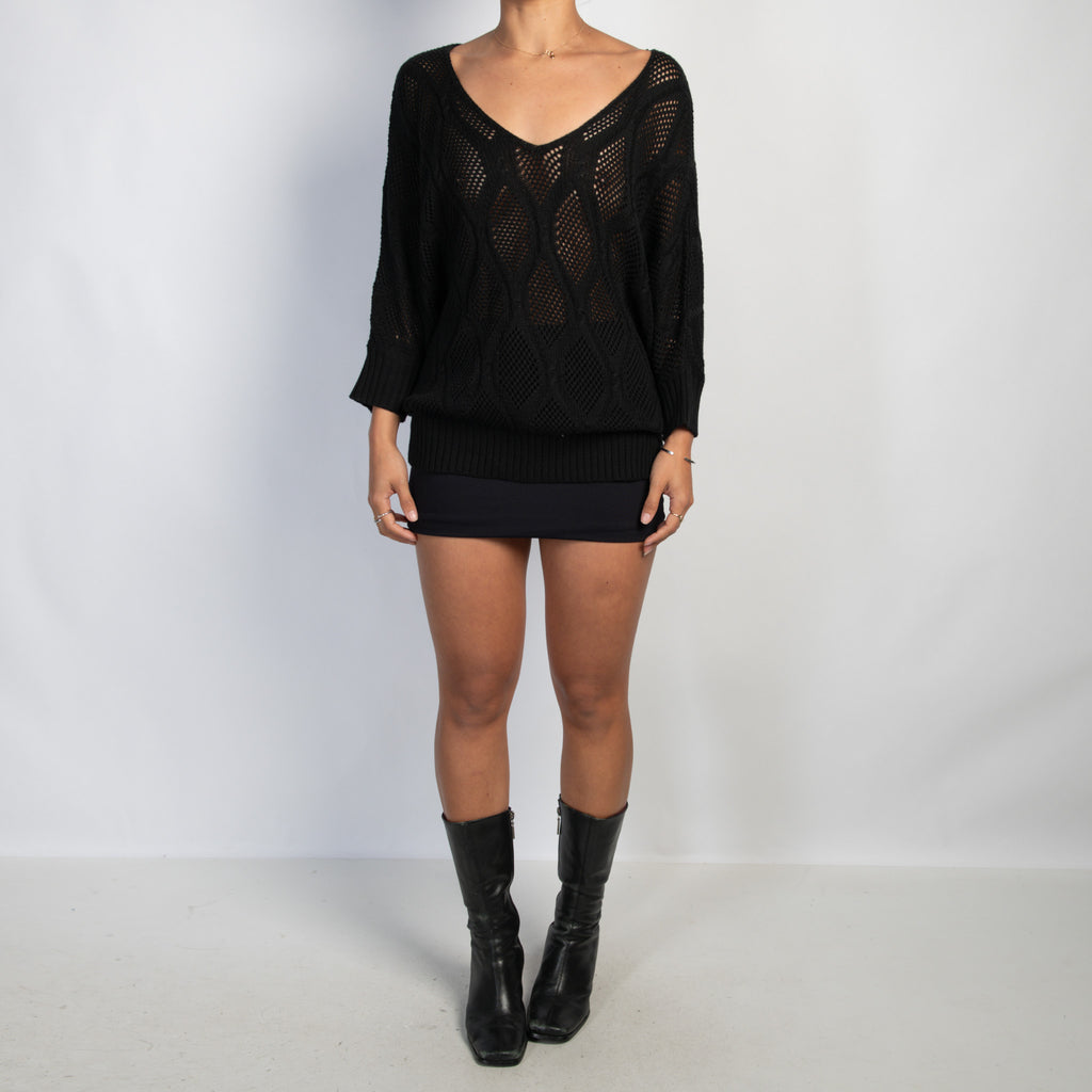 BLACK CROCHET KNIT TOP