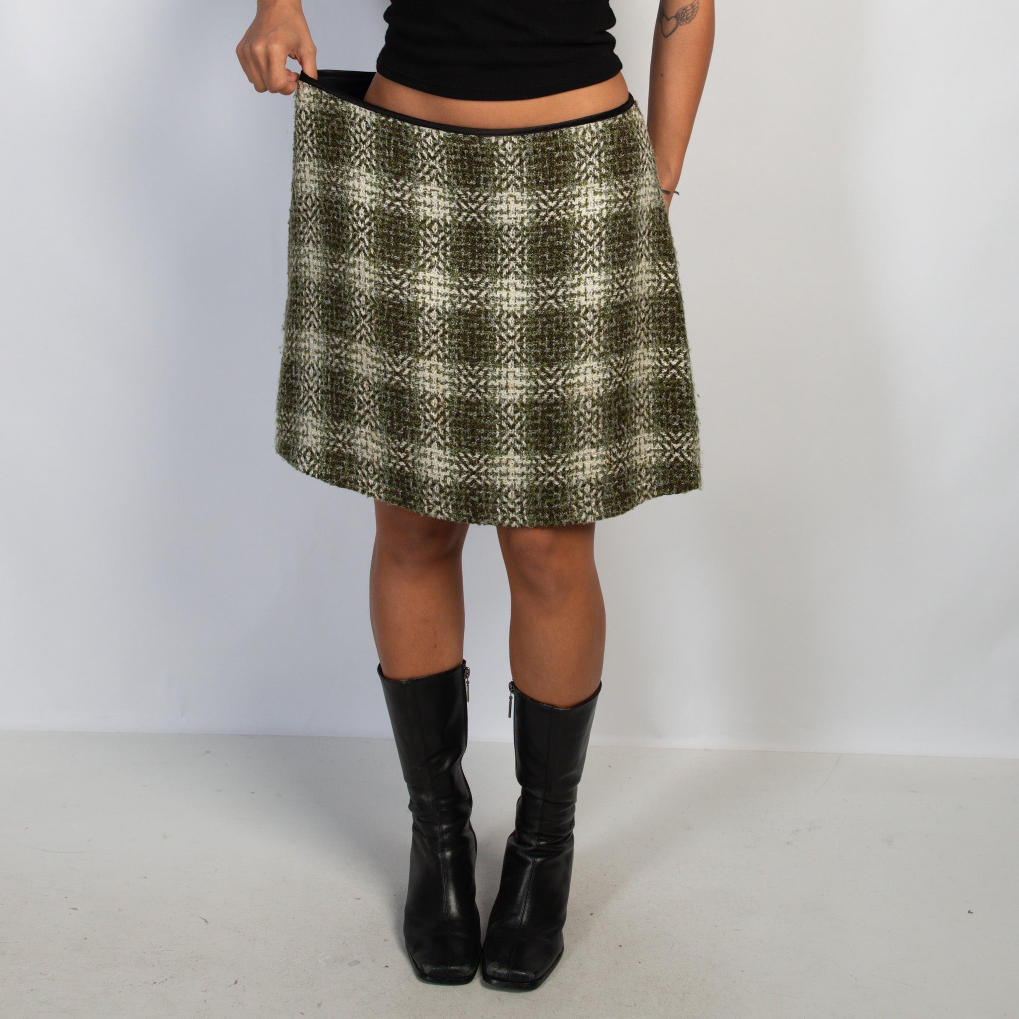 GREEN WOOL PLAID SKIRT