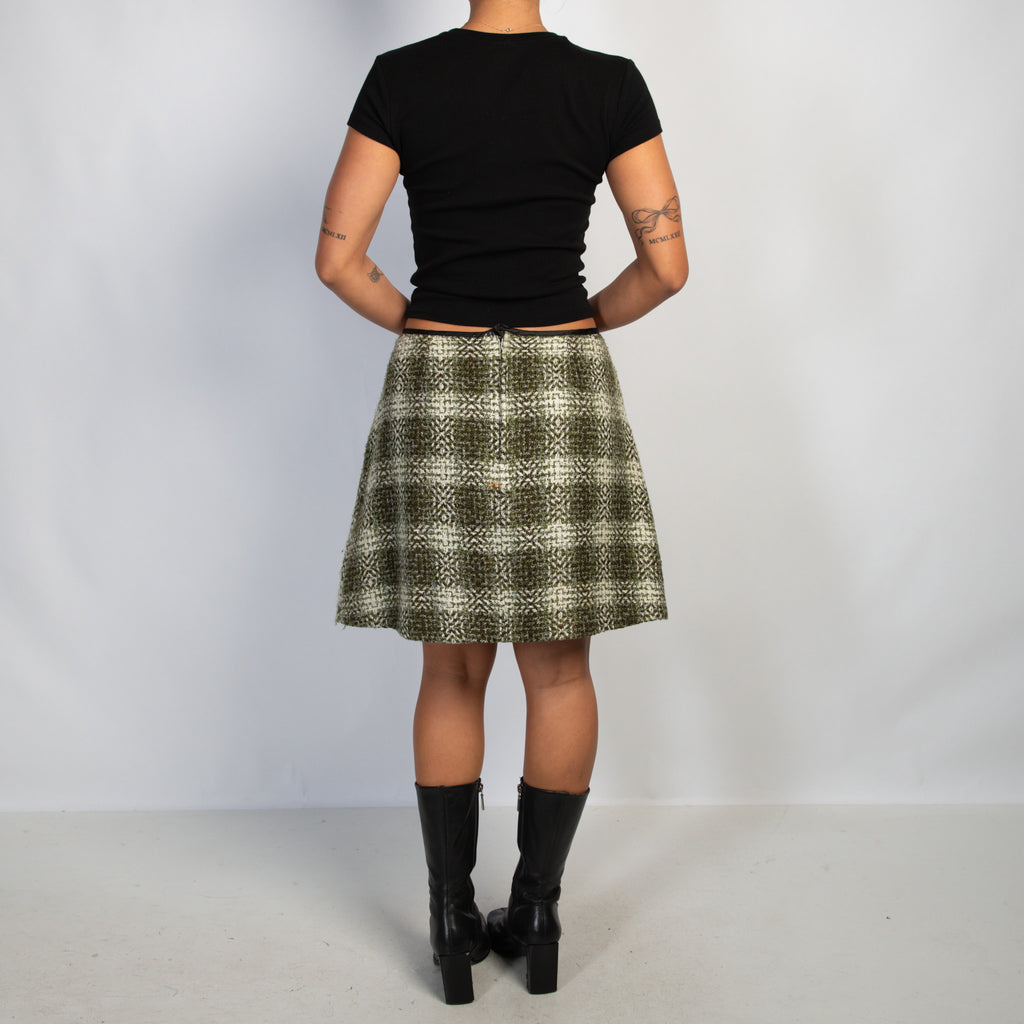 GREEN WOOL PLAID SKIRT