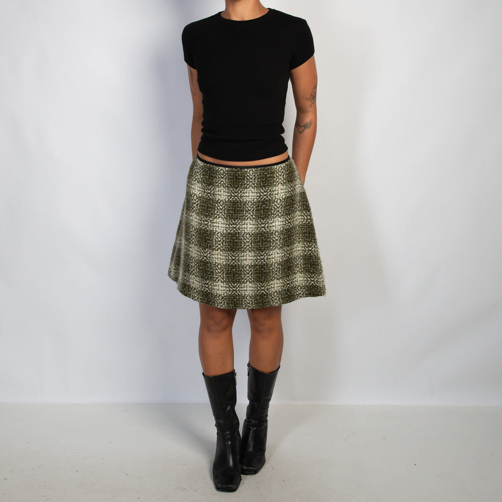 GREEN WOOL PLAID SKIRT