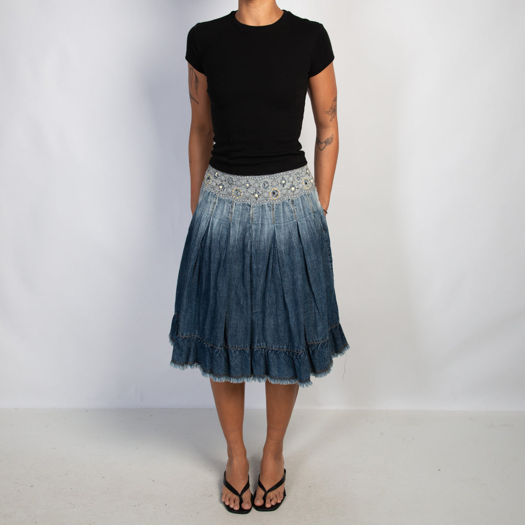 DENIM PLEATED MIDI SKIRT