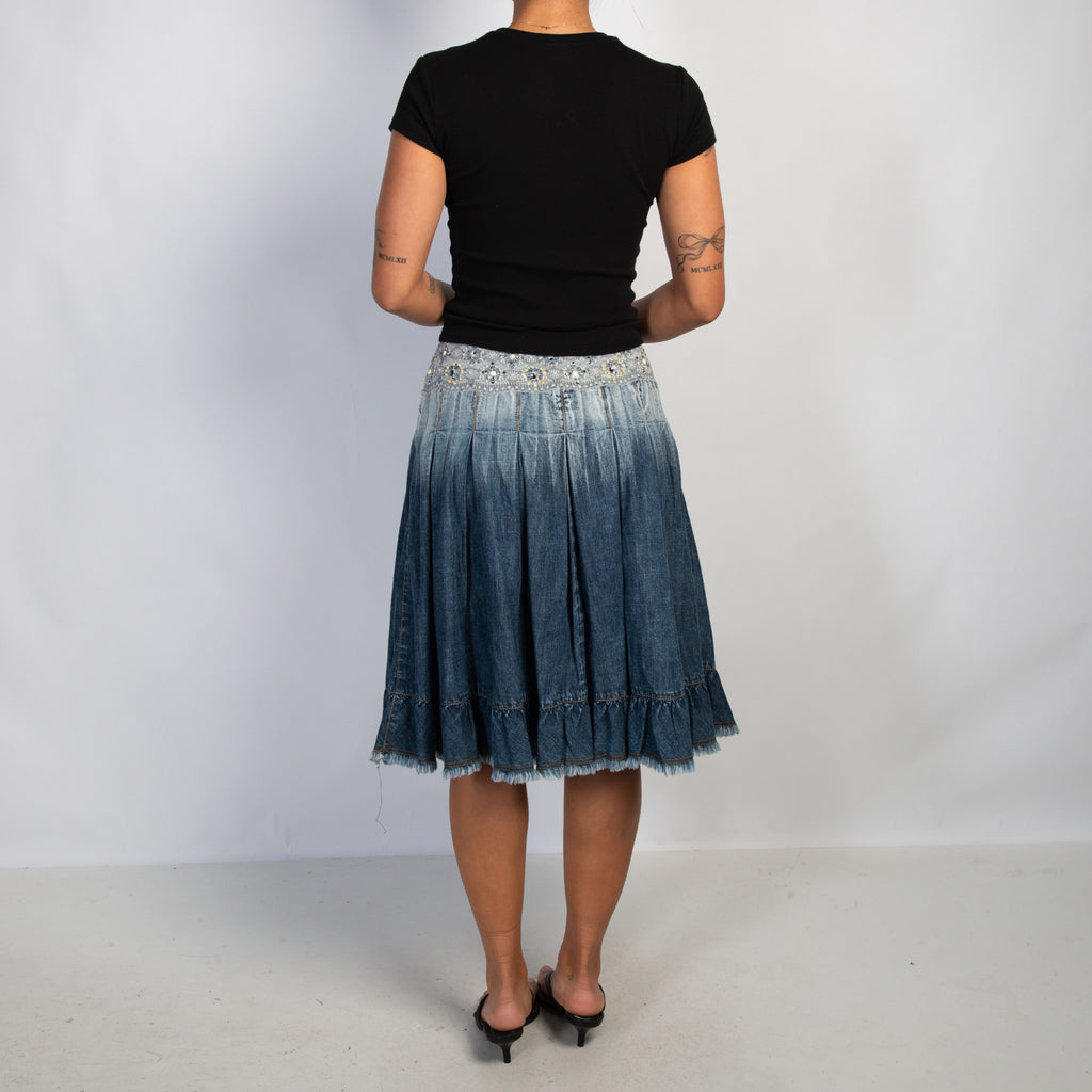 DENIM PLEATED MIDI SKIRT