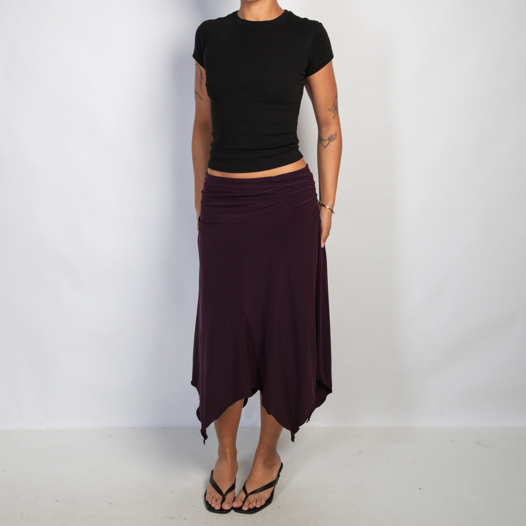 PURPLE SLINKY MIDI SKIRT