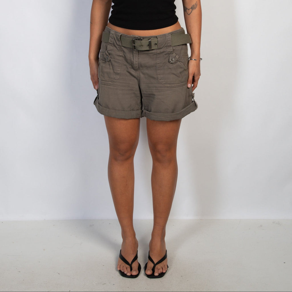 KHAKI CARGO SHORTS + BELT