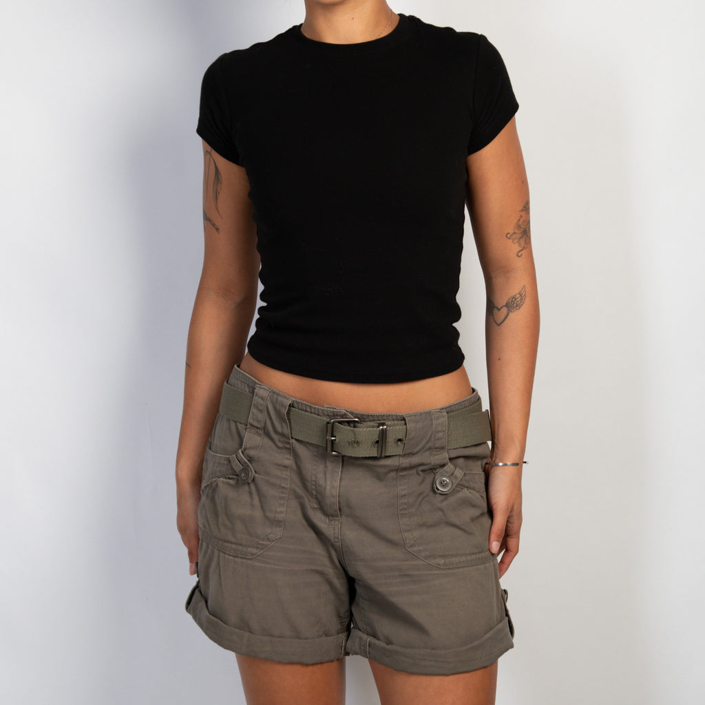 KHAKI CARGO SHORTS + BELT