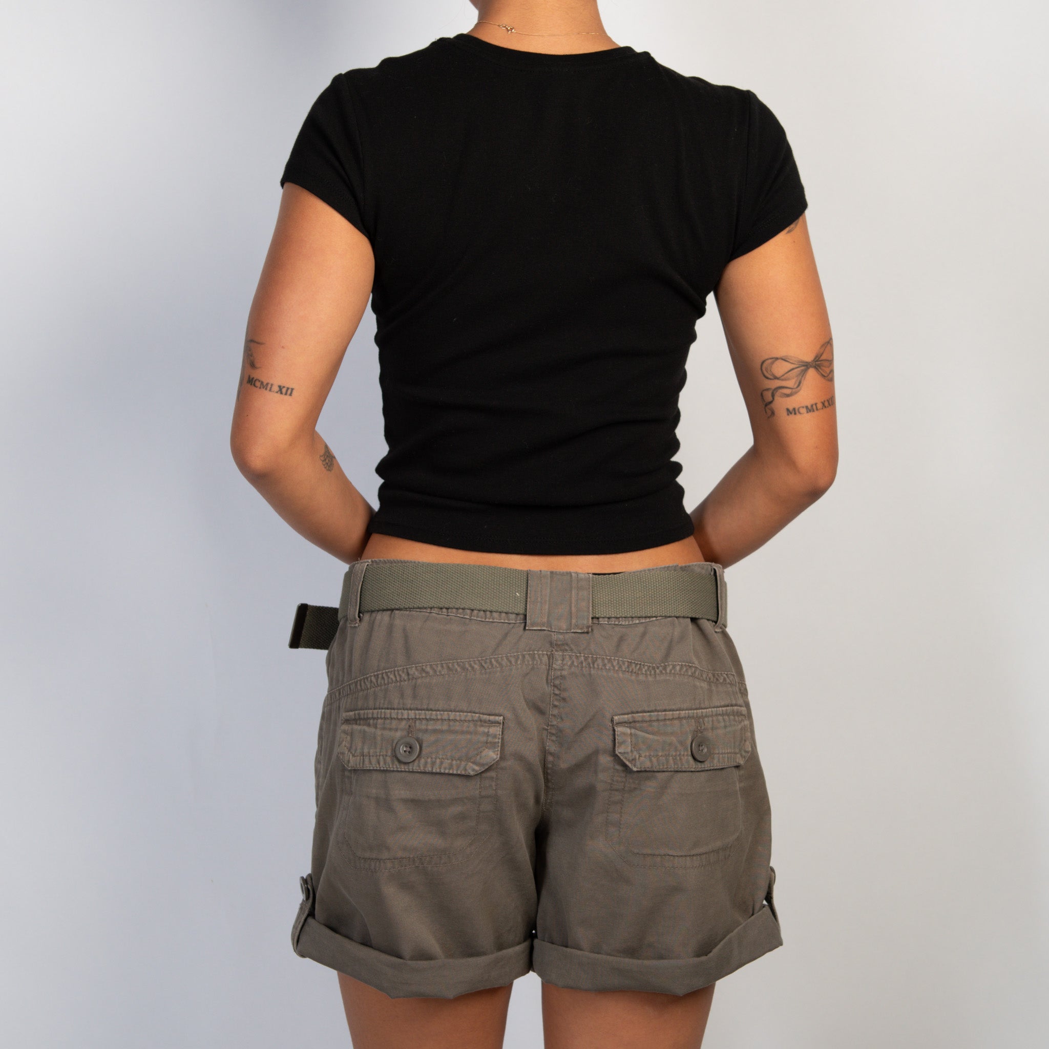 KHAKI CARGO SHORTS + BELT