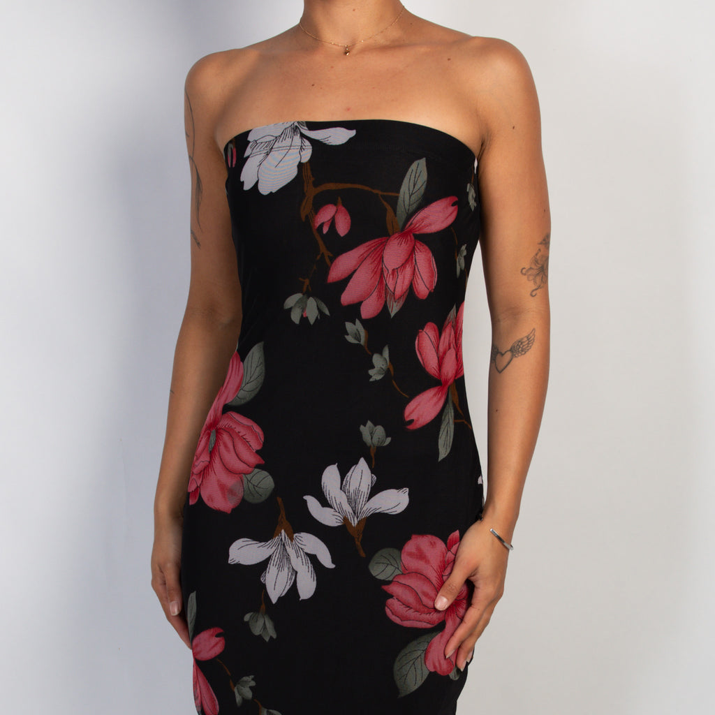 FLORAL MESH MIDI DRESS