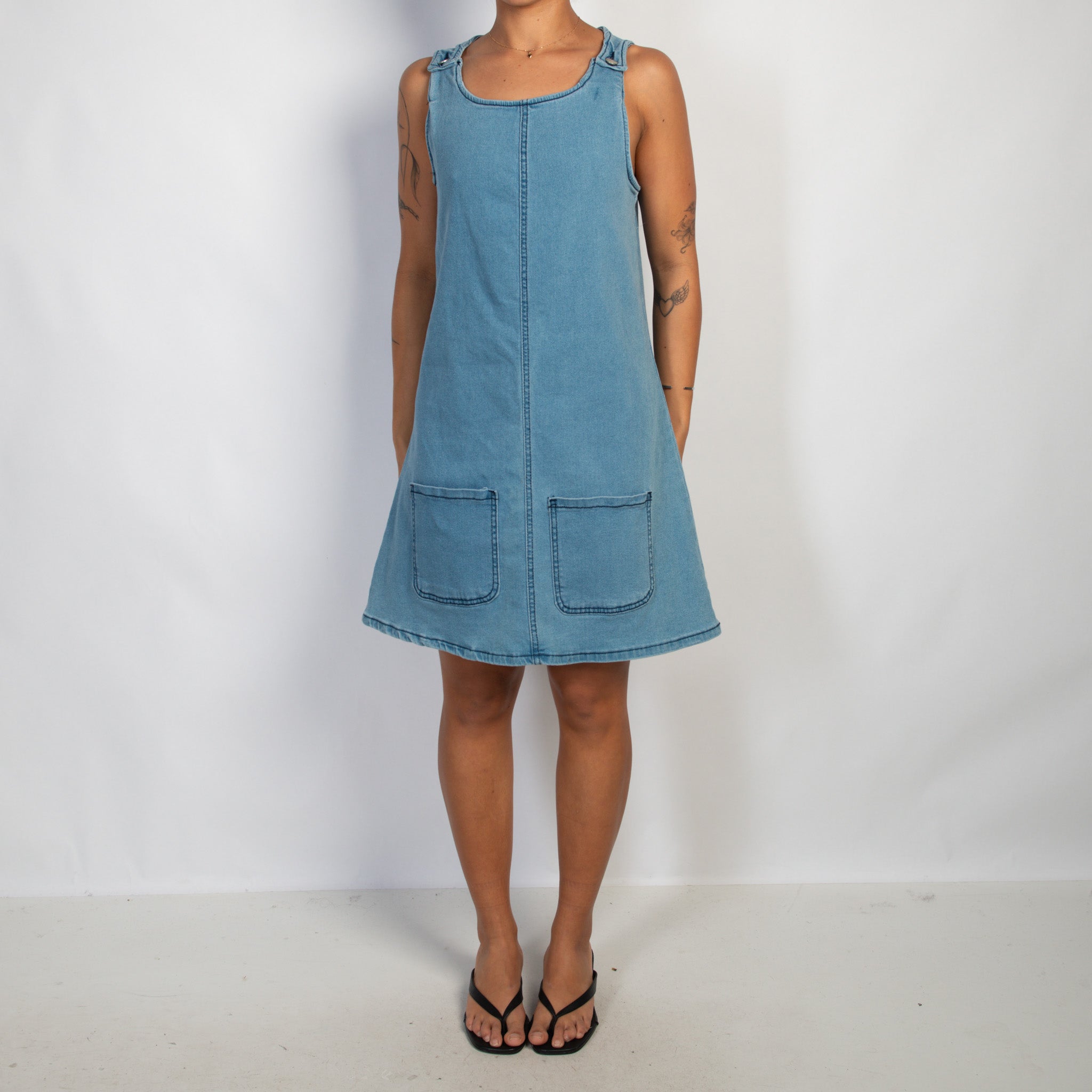 DENIM PINAFORE SHIFT DRESS