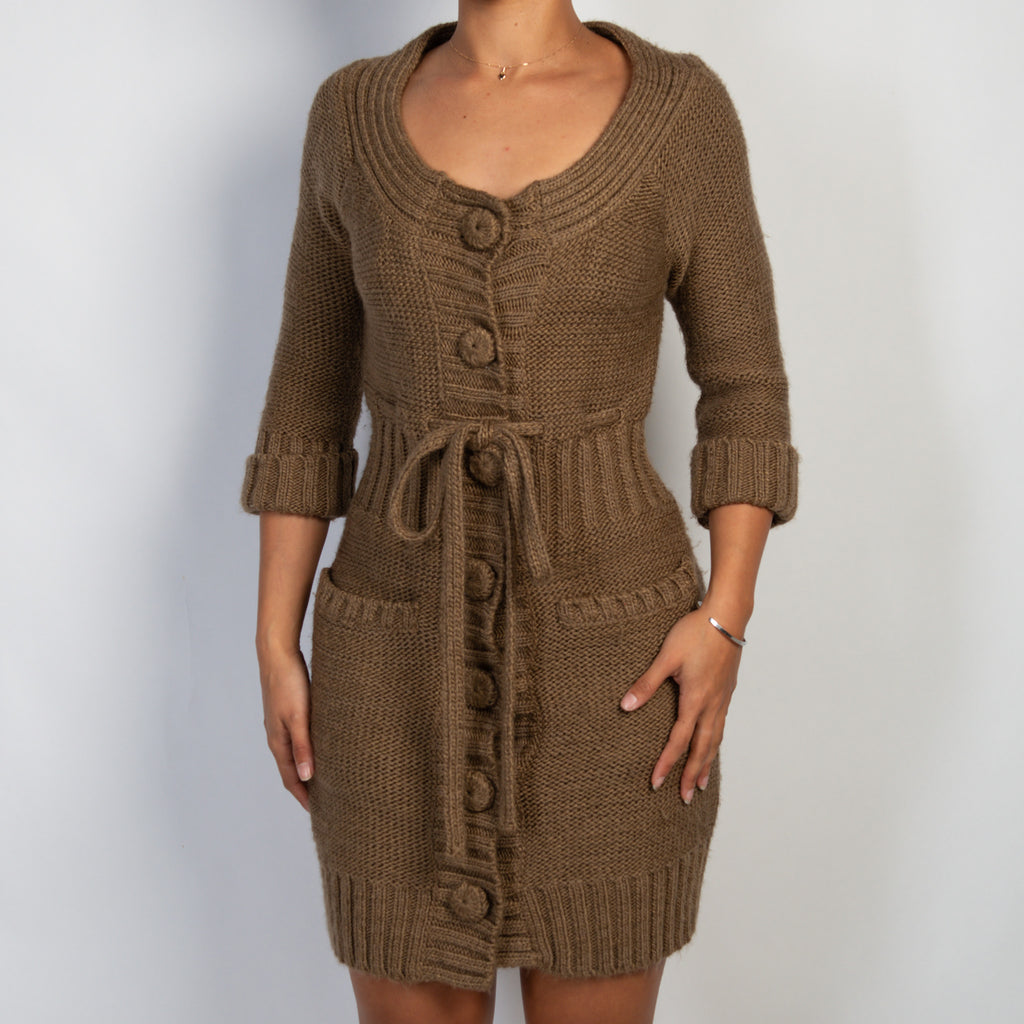 BROWN KNIT BUTTON DRESS