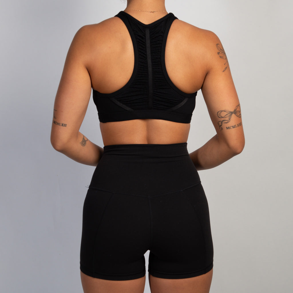 BLACK ZIP SPORTS BRA