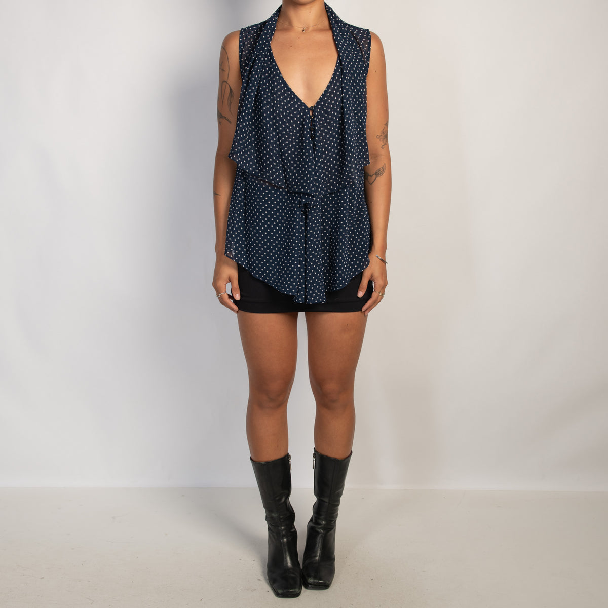 NAVY POLKA DOT BLOUSE
