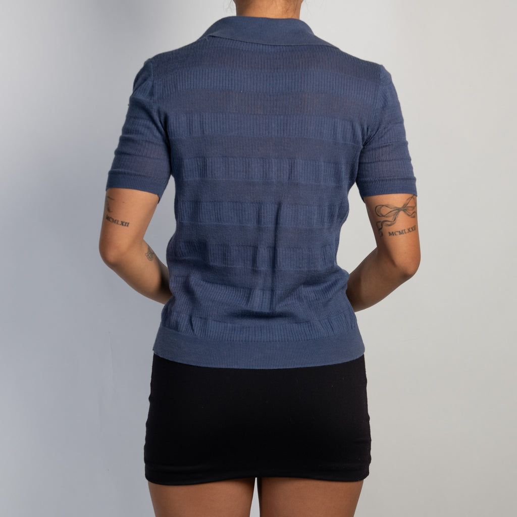 NAVY KNIT POLO TOP