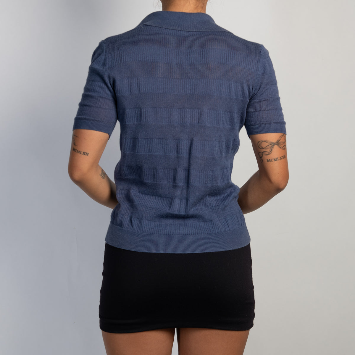 NAVY KNIT POLO TOP