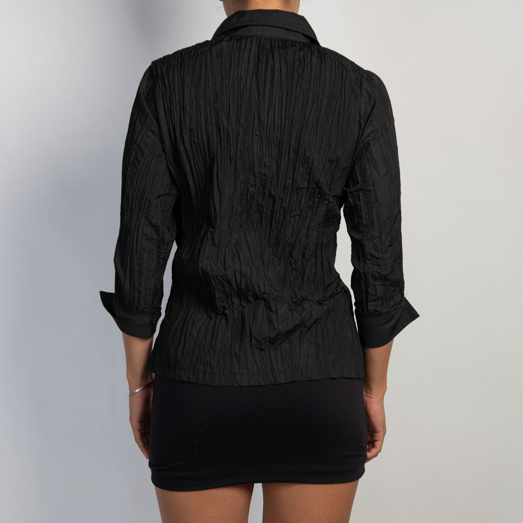 BLACK TEXTURED BLOUSE