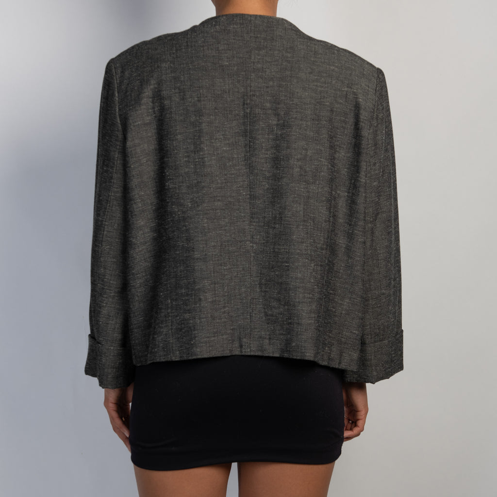 GREY COLLARLESS BLAZER