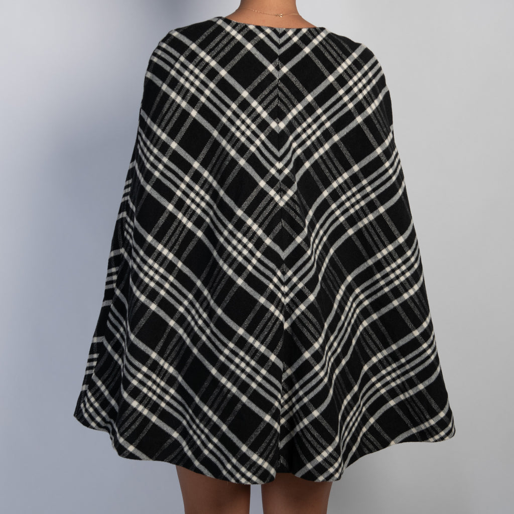 B&W CHECK PONCHO COAT