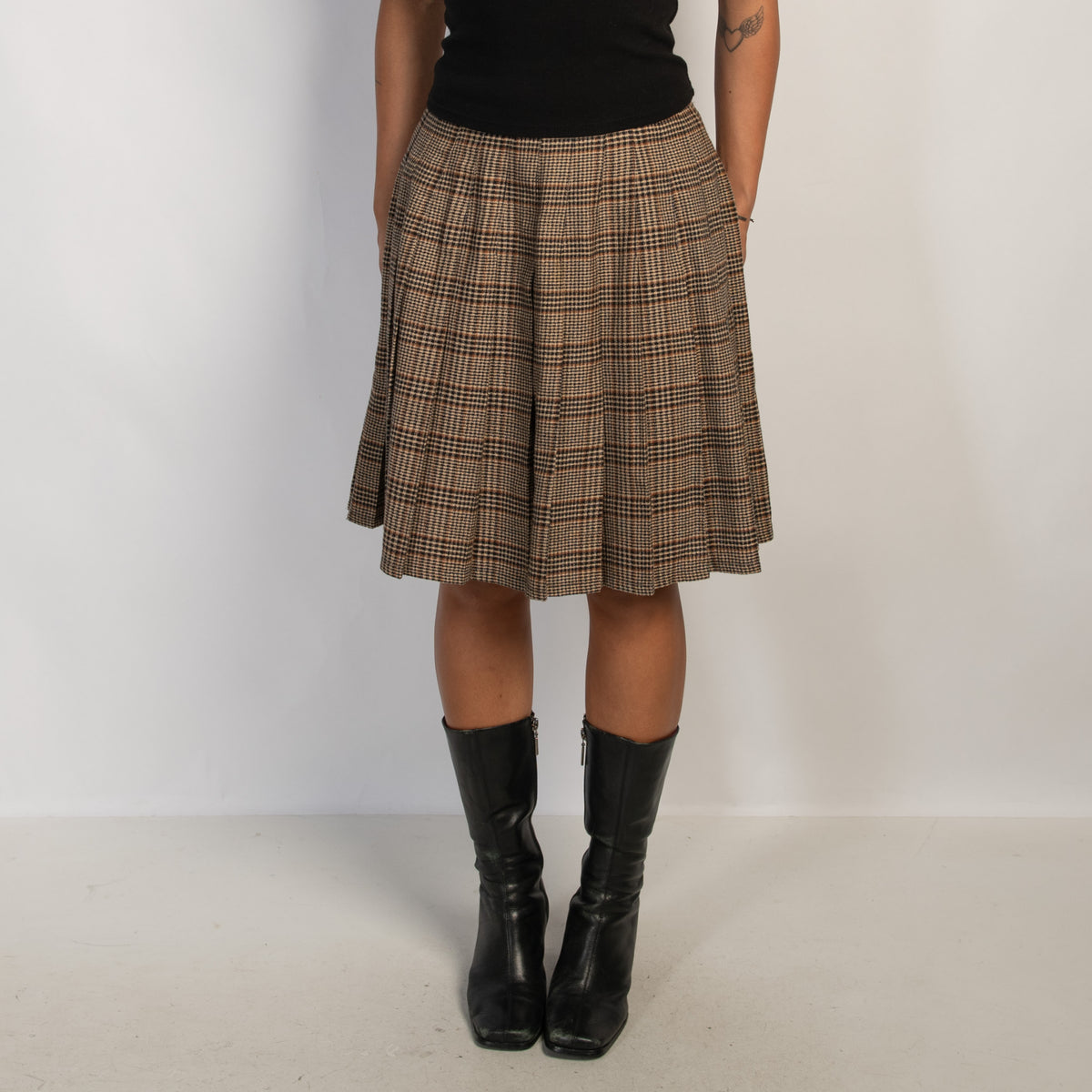 BROWN PLEAT MIDI SKIRT