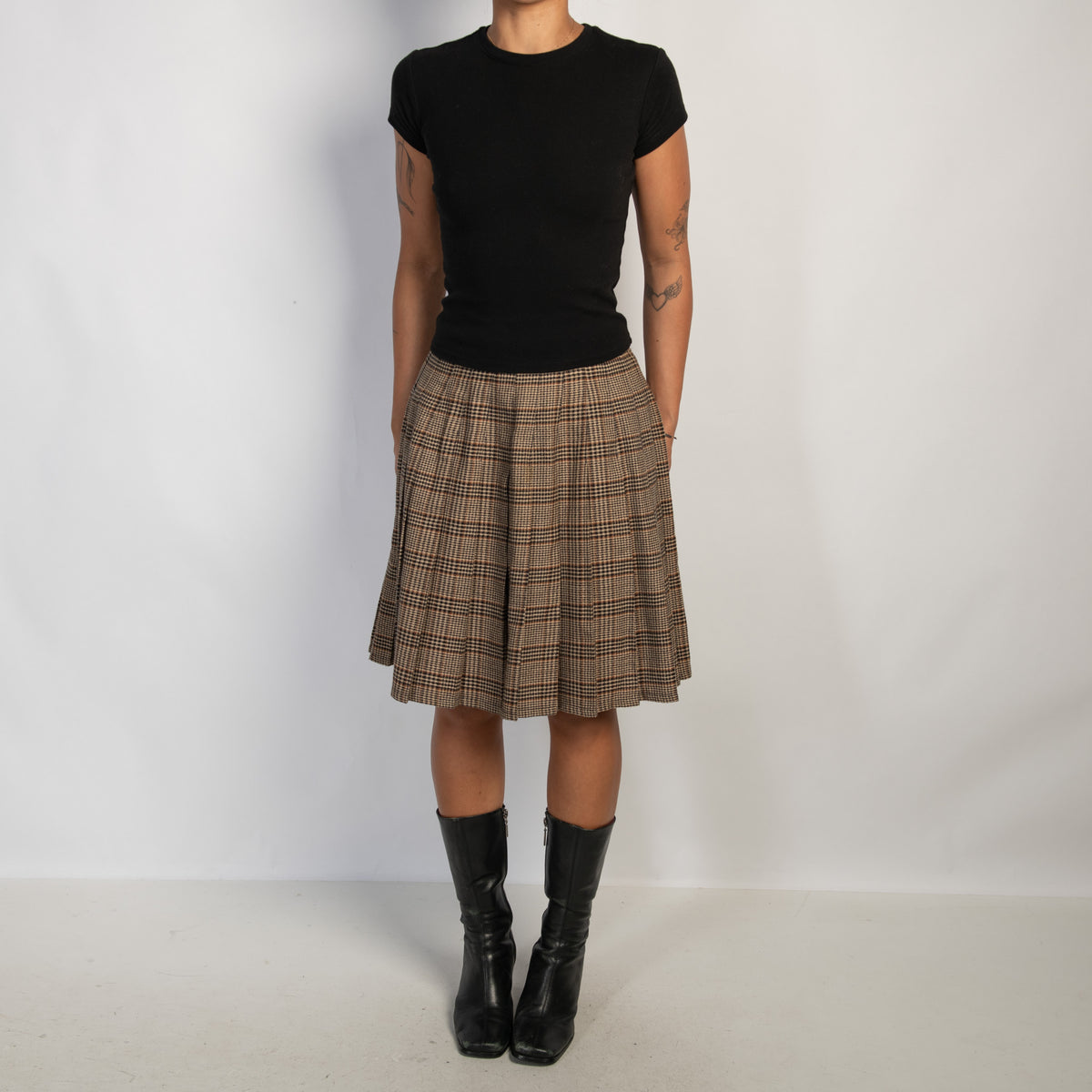 BROWN PLEAT MIDI SKIRT