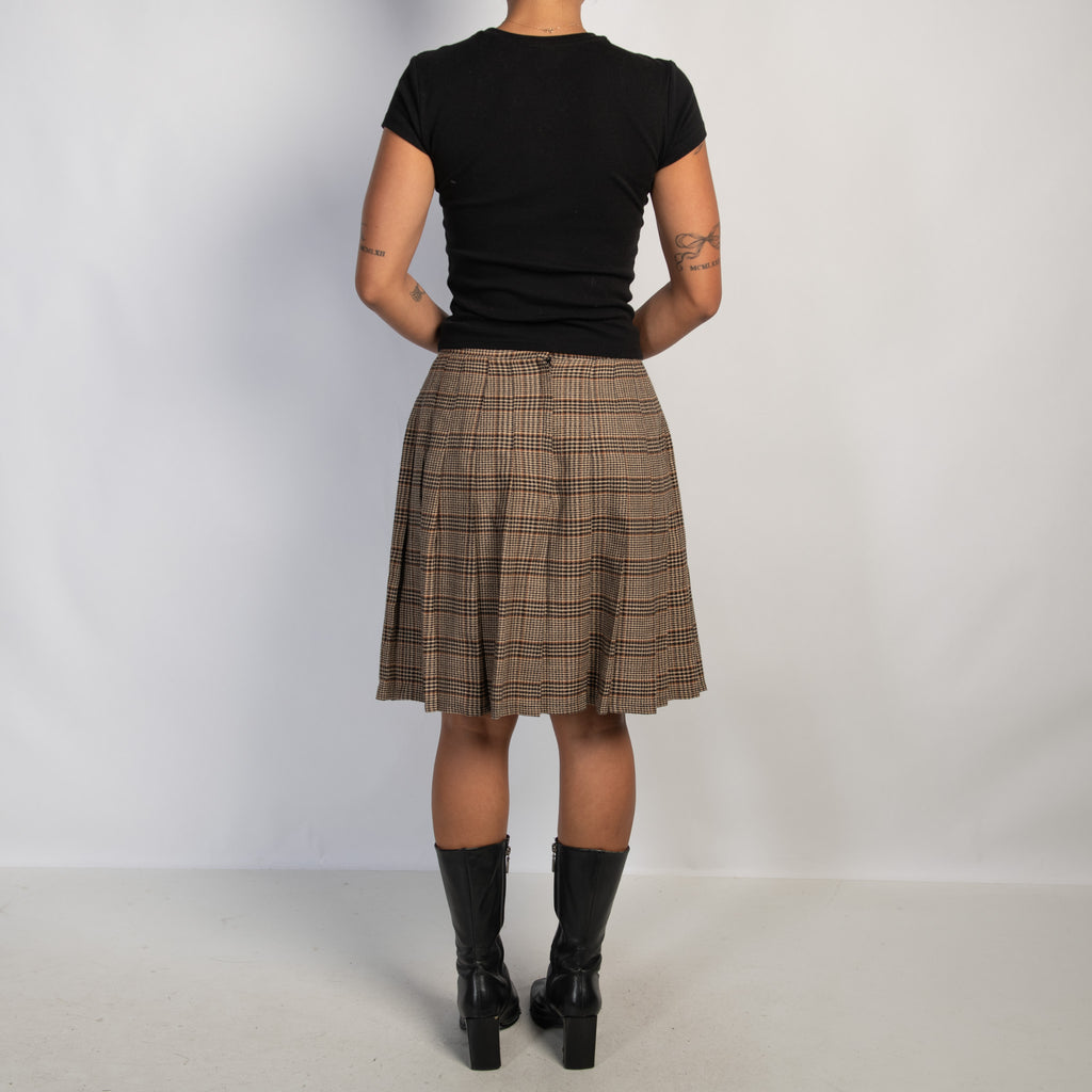 BROWN PLEAT MIDI SKIRT