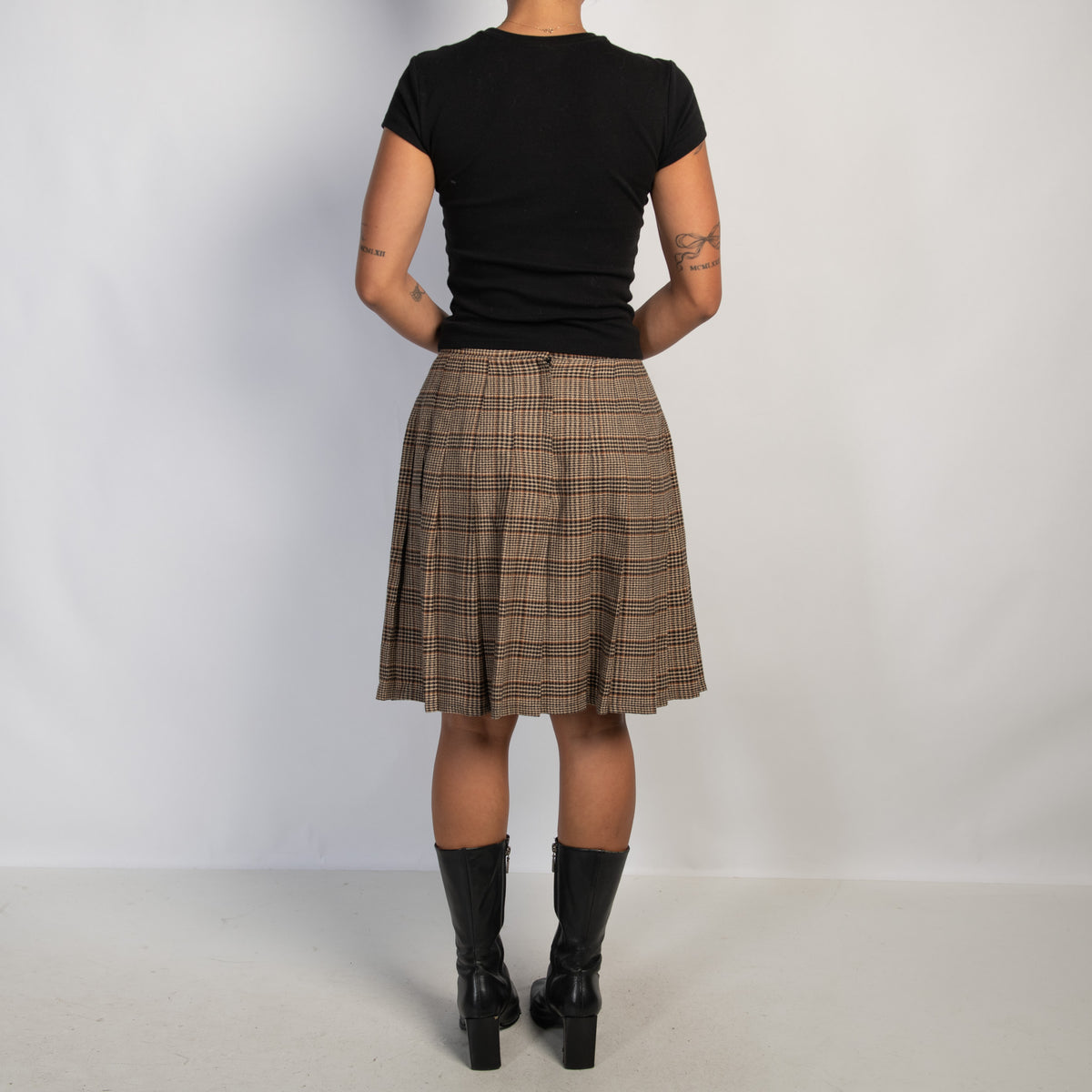 BROWN PLEAT MIDI SKIRT