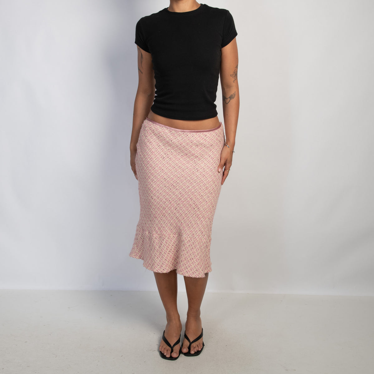 PINK TWEED MIDI SKIRT