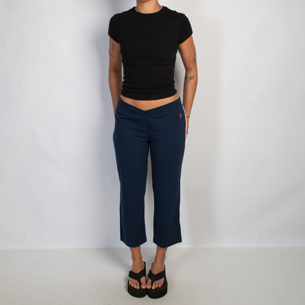 NAVY CROP KICK FLARE PANTS