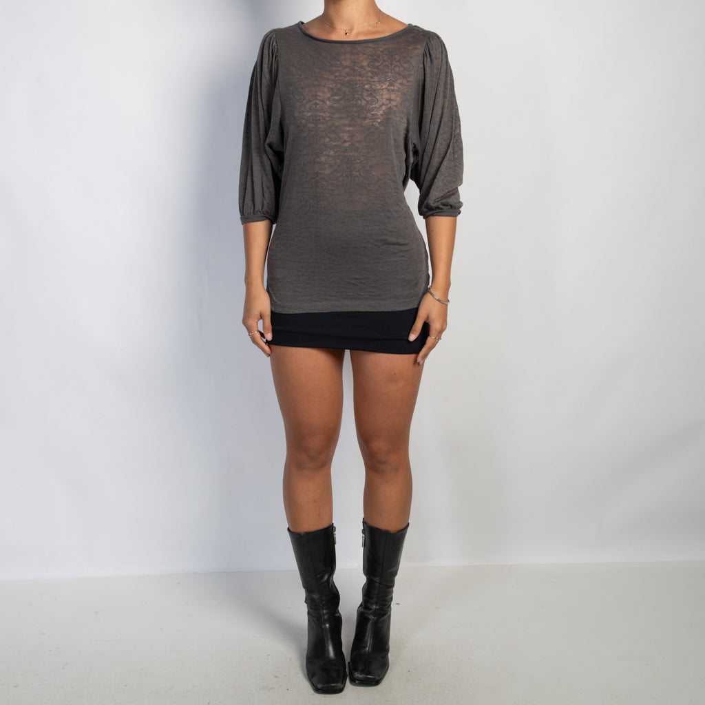 GREY PUFF SLEEVE TOP