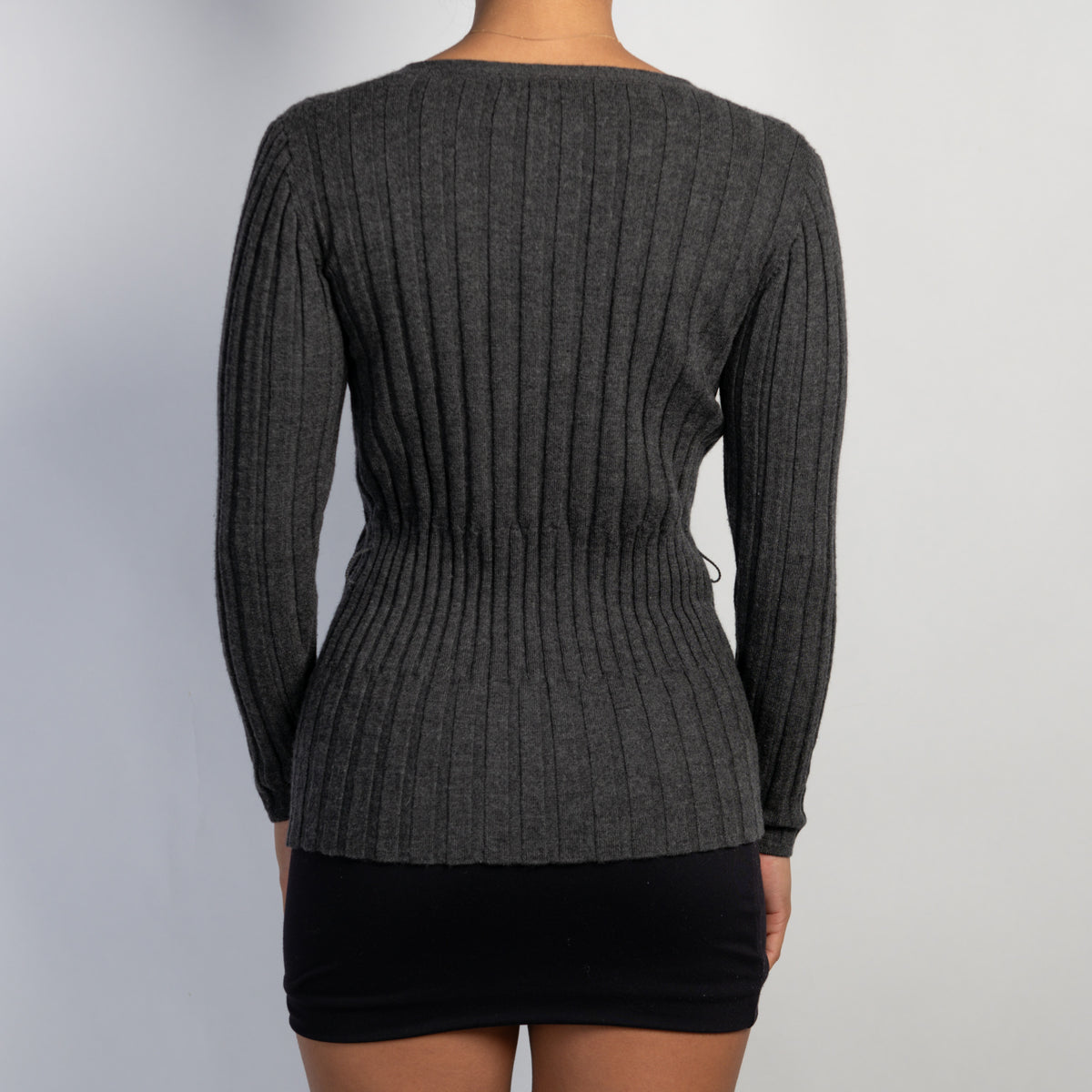 GREY WOOL RIB CARDIGAN