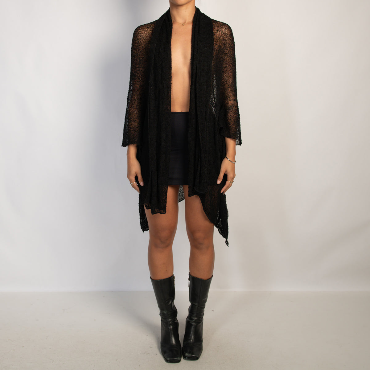 BLACK OPEN KNIT CARDIGAN