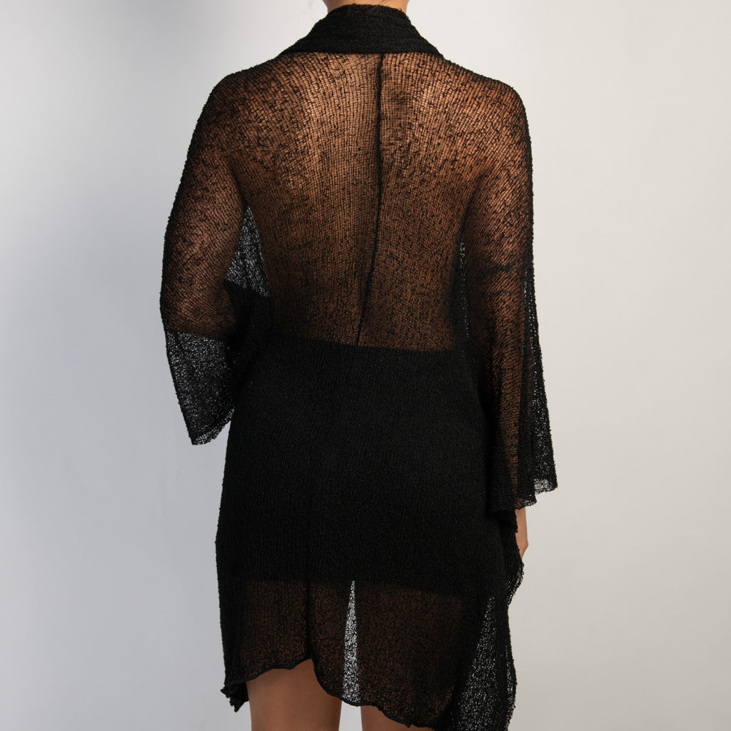 BLACK OPEN KNIT CARDIGAN