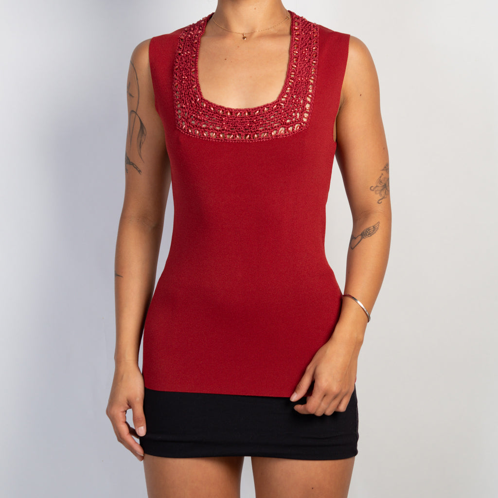 RED KNIT BEADED TOP